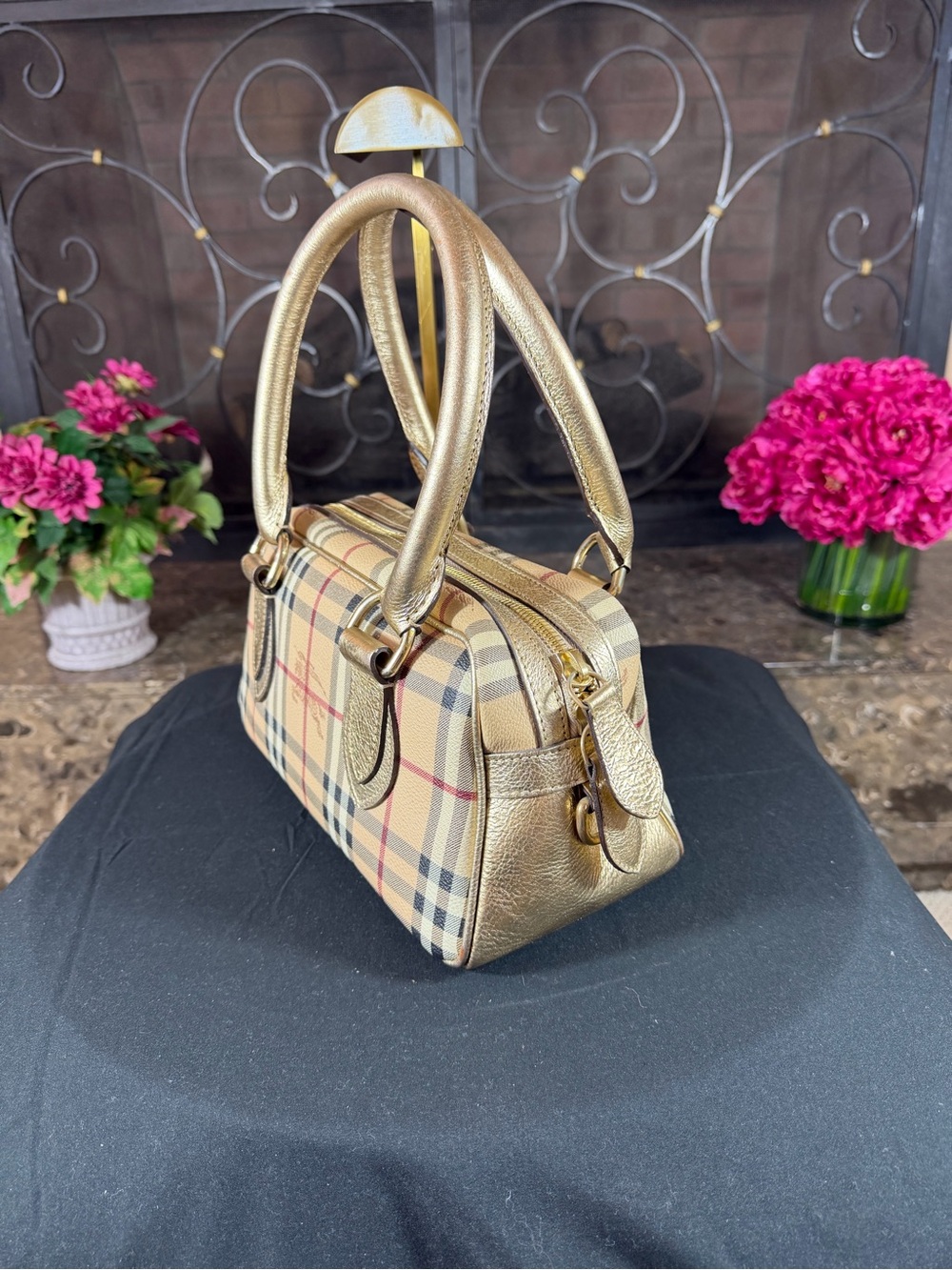 Gold Plaid Small Satchel Crossbody Bag - Picture 3 of 7